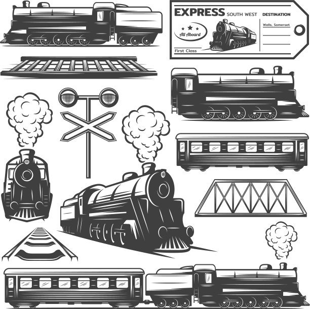 复古单色机车元素集合图片下载