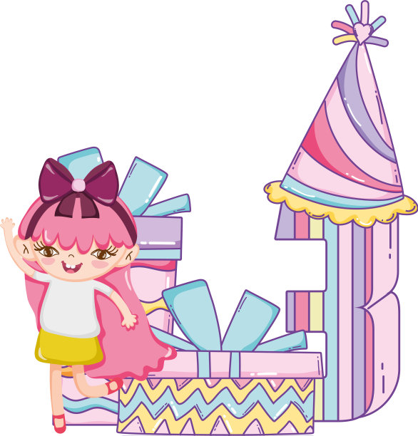 生日快乐的女孩卡通片图片下载