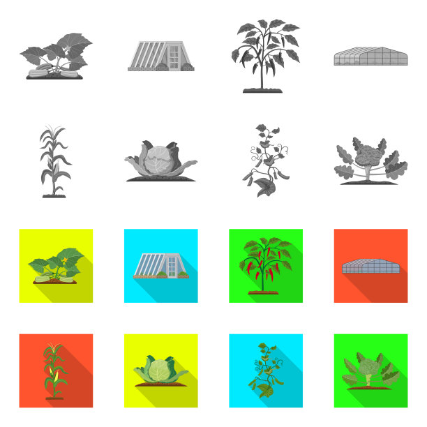 温室和植物标志集的设计图片下载