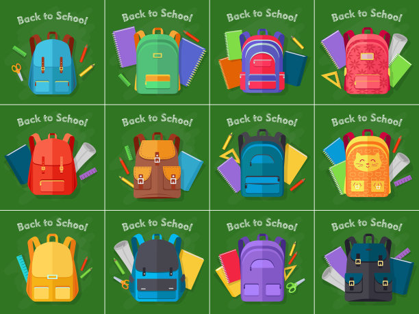 回到学校的不同种类的背包图片下载