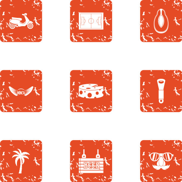 啤酒烧烤图标设置垃圾摇滚风格图片下载