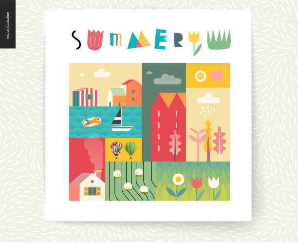 田园诗般的夏日风景拼贴画图片下载