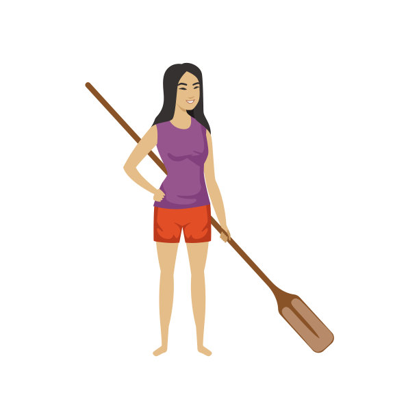 中国女孩站着，拿着木桨图片下载