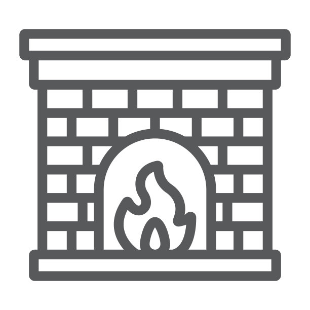 壁炉线条图标：火焰与圣诞家居图片下载