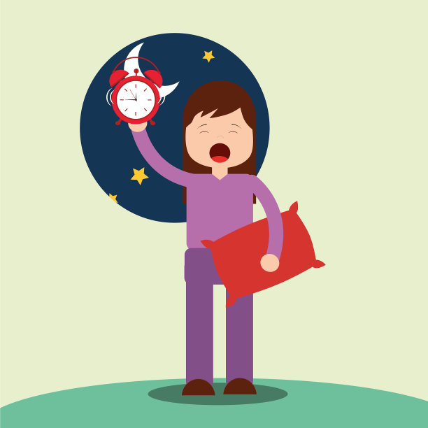 抱着枕头和闹钟醒来的女孩图片下载