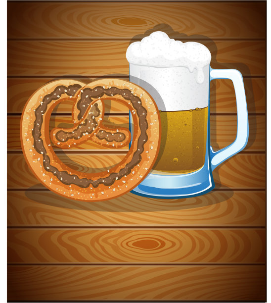 椒盐卷饼和啤酒杯图片下载