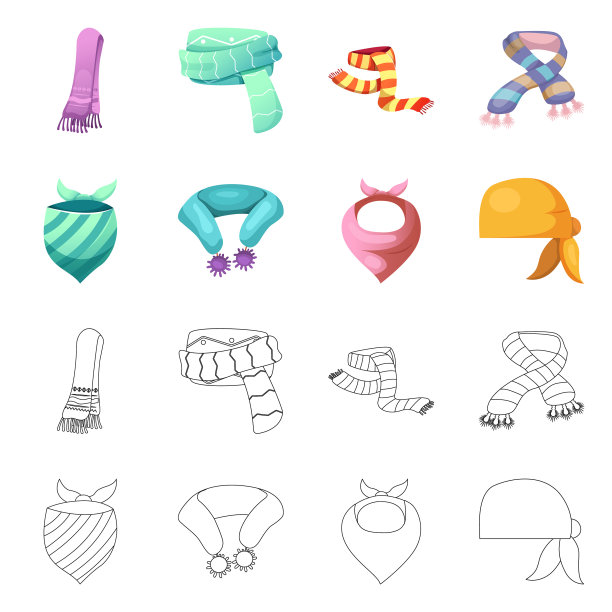 围巾和披肩图标的设计套装图片下载