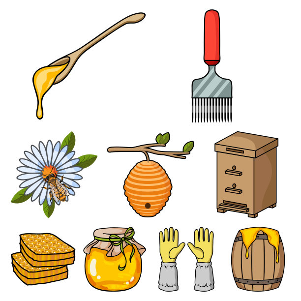 蜂房设置图标在卡通风格大收集图片下载