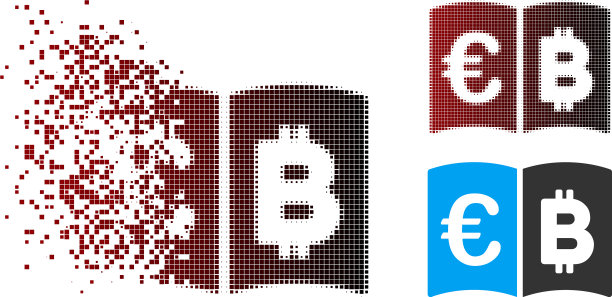 灰尘像素半色调欧元和比特币目录图标图片下载