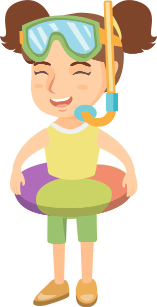 女孩戴着可充气的环形潜水面罩和通气管图片下载