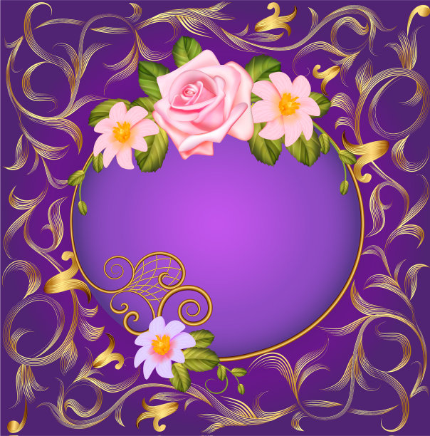复古的框架背景与玫瑰和金色图片下载