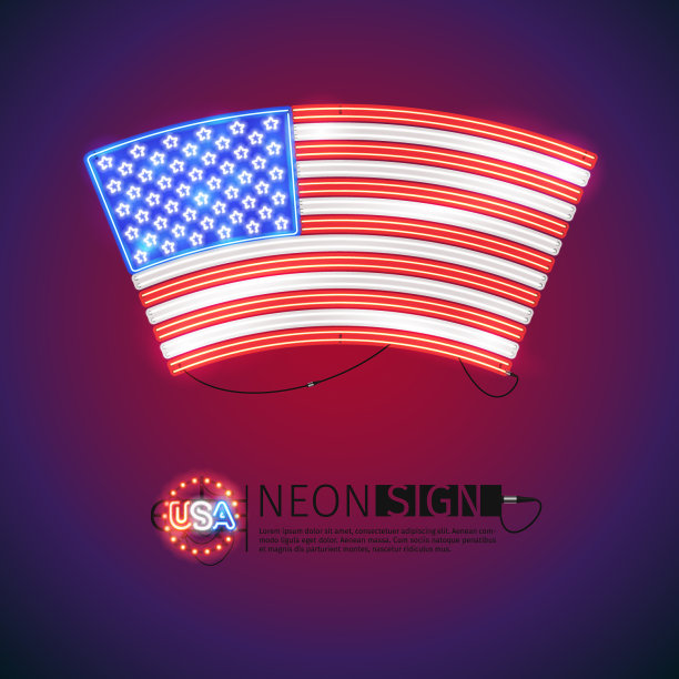 美国国旗上的霓虹灯图片下载