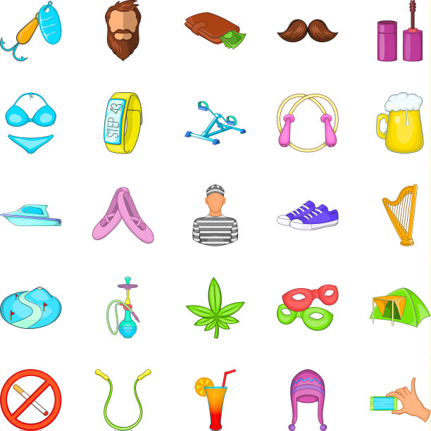 活跃生活图标设置卡通风格图片下载