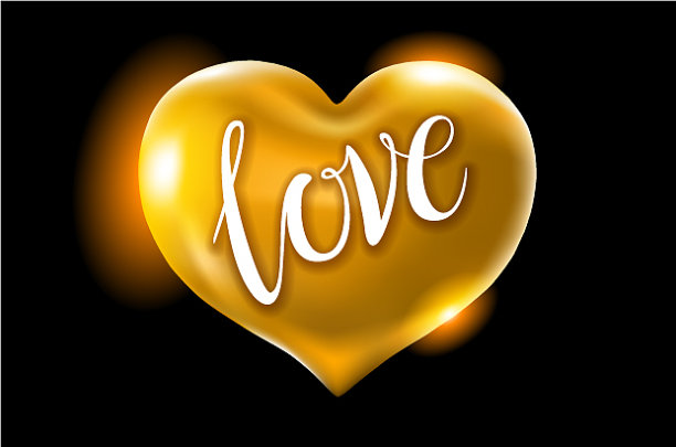黑色背景上的大颗金色的心图片下载