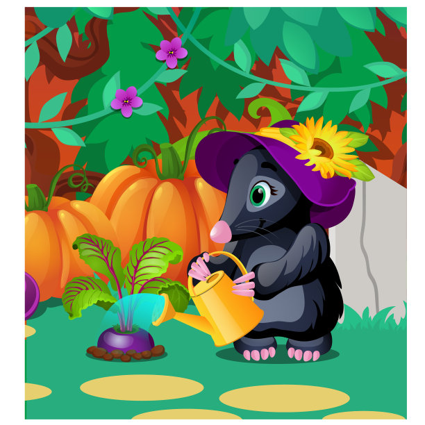 可爱的动画鼹鼠浇水甜菜图片下载