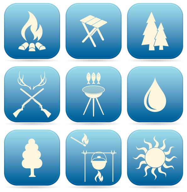 一套旅行和露营设备图标图片下载