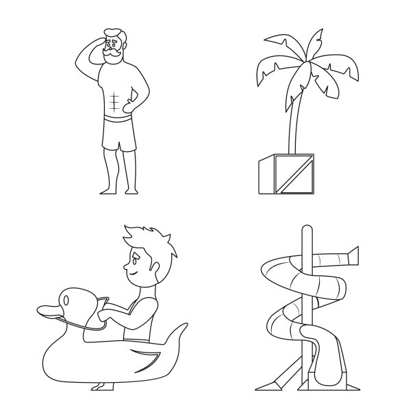 游泳池和游泳符号集的孤立对象图片下载