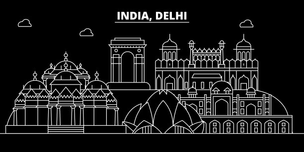 德里剪影天际线印度-德里图片下载