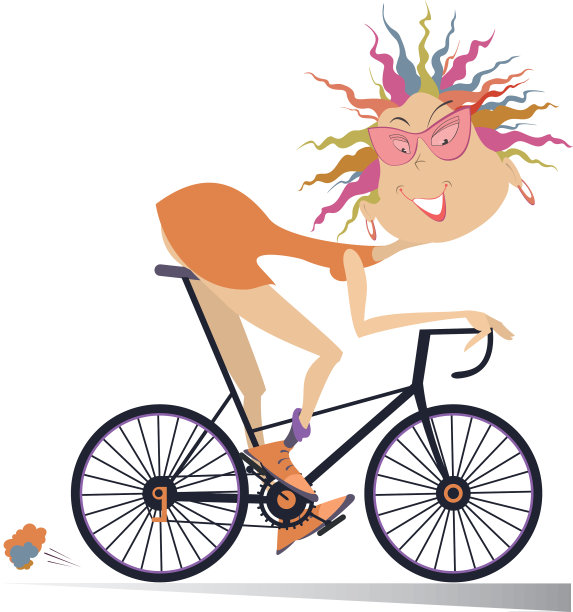 卡通有趣的女人骑自行车孤立图片下载