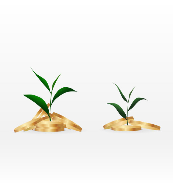 种植植物上的硬币，货币融资和图片下载