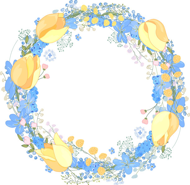 圆形框架与漂亮的花，muscari和文字图片下载