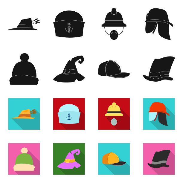 孤立对象的帽子和帽子符号集图片下载