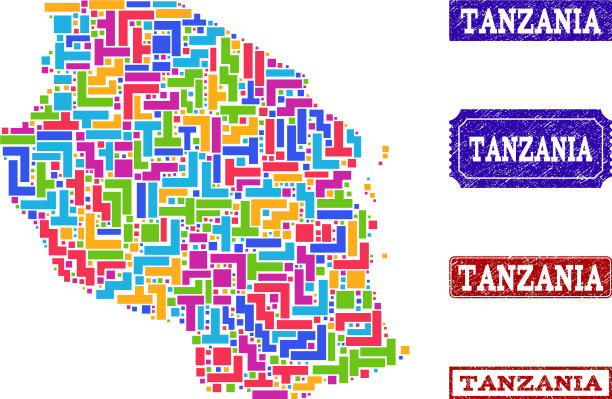 坦桑尼亚和垃圾海豹的马赛克地图图片下载
