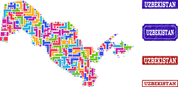 乌兹别克斯坦的马赛克地图和纹理印章图片下载