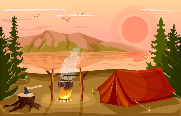 在湖边的森林里夏令营图片下载