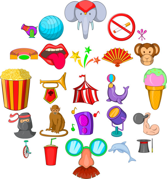 马戏团图标设置卡通风格图片下载