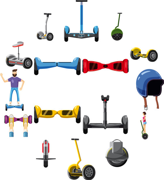 滑板车平衡图标设置卡通风格图片下载