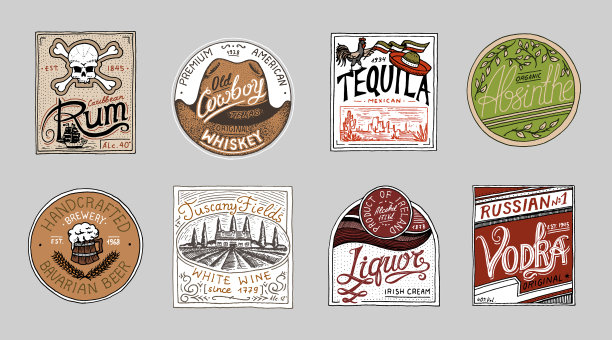 老式美国徽章苦艾酒龙舌兰伏特加图片下载