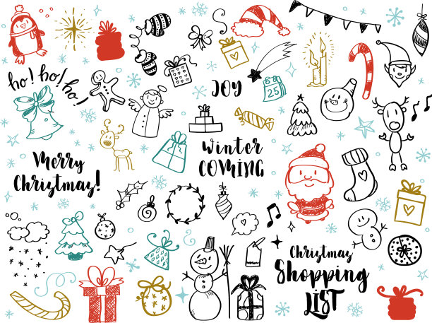 大的圣诞设计元素在涂鸦图片下载