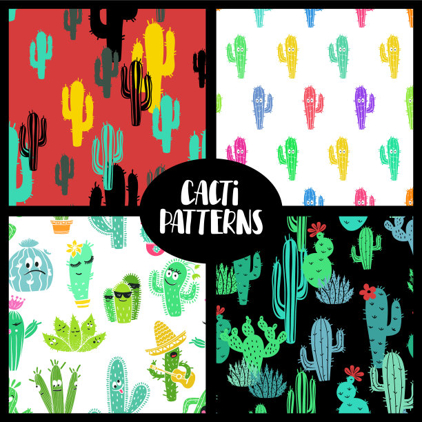 一套仙人掌无缝图案图片下载