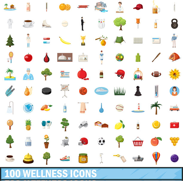 100健康图标设置卡通风格图片下载