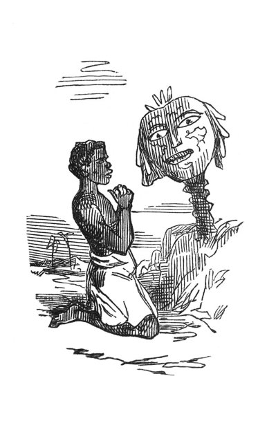 英国讽刺漫画：黑人跪地祈祷素材图片