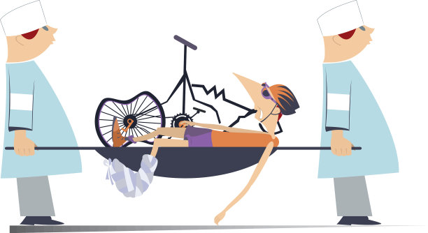 受伤的自行车和两名医生的自行车坏了图片下载