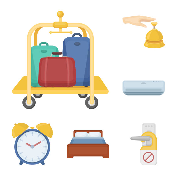 酒店和设备卡通图标设置图片下载