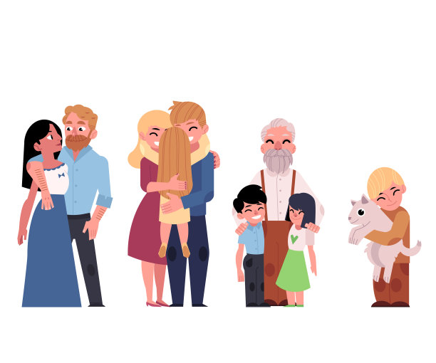 扁平的家庭人物拥抱设置图片下载