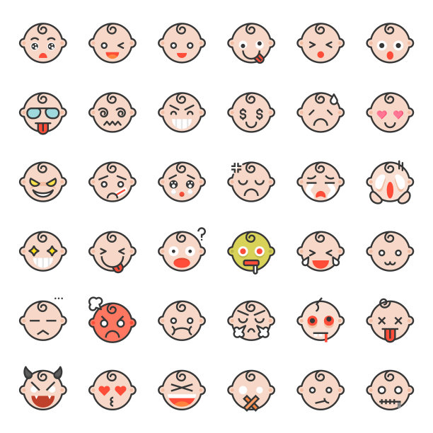 婴儿表情填充轮廓图标设置1图片下载