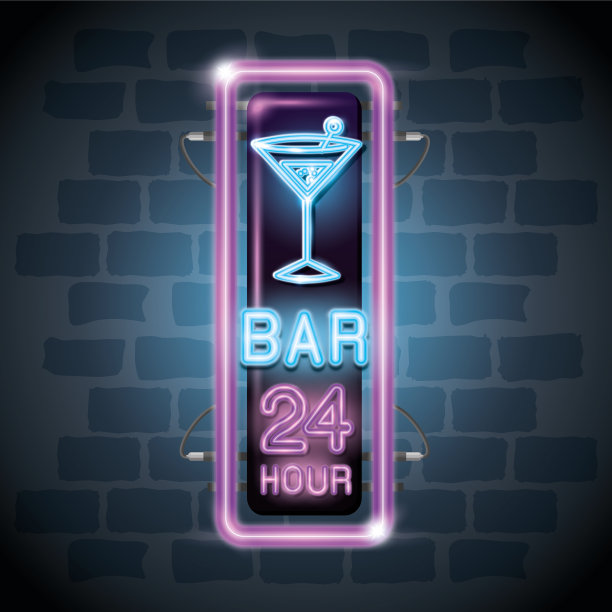 鸡尾酒霓虹标签图片下载