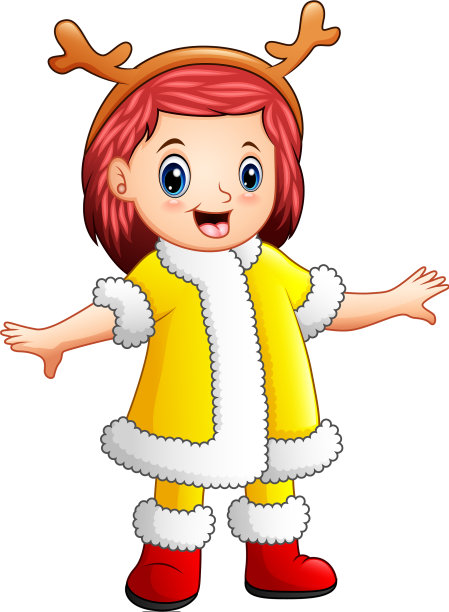 快乐的小朋友卡通戴着一顶鹿帽图片下载