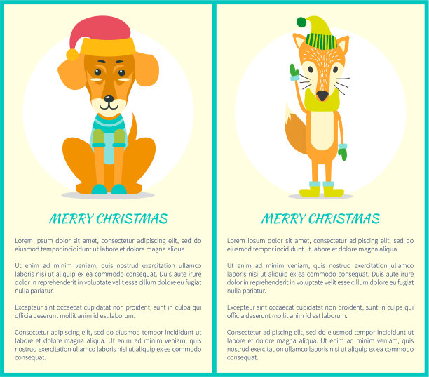 圣诞贺卡狗毛衣狐狸帽子图片下载