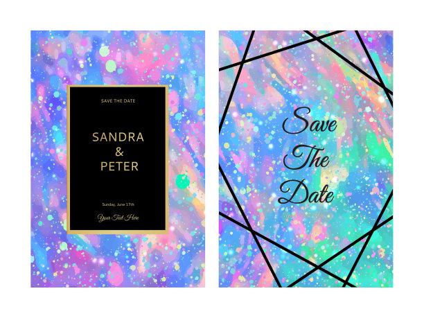 奢华的金紫色婚礼请柬图片下载