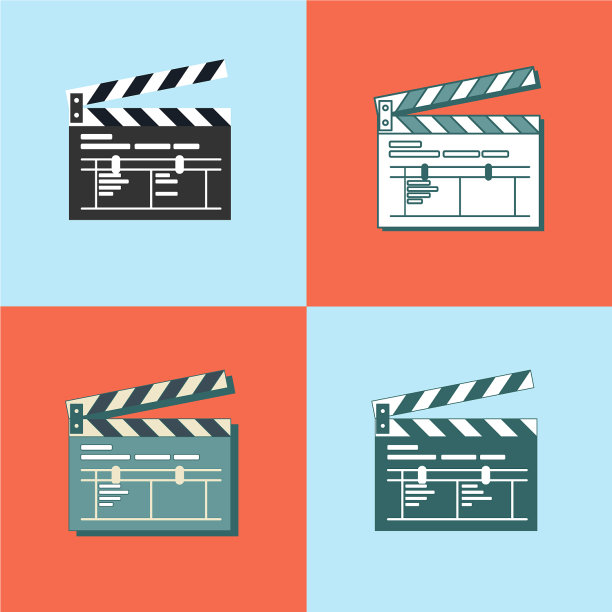 一套简单的拍板图标在平面风格图片下载