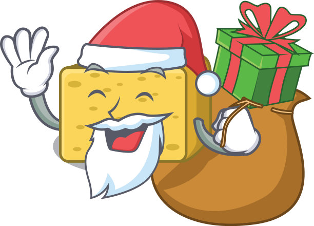 圣诞老人与礼物豪达奶酪吉祥物卡通图片下载