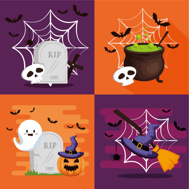 万圣节快乐卡片与设置图标图片下载