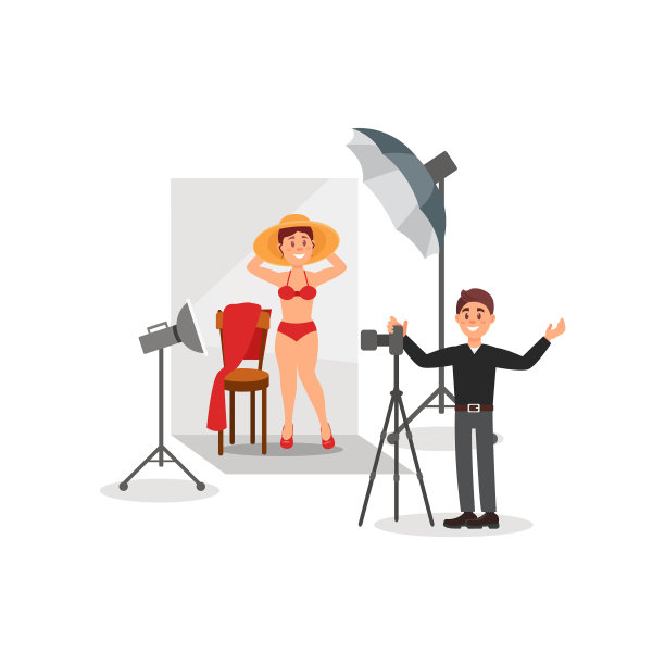 女模特穿着红色泳衣在照相馆图片下载