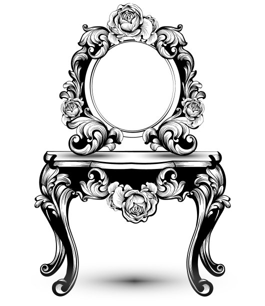 时尚的控制台桌子和镜框与玫瑰图片下载