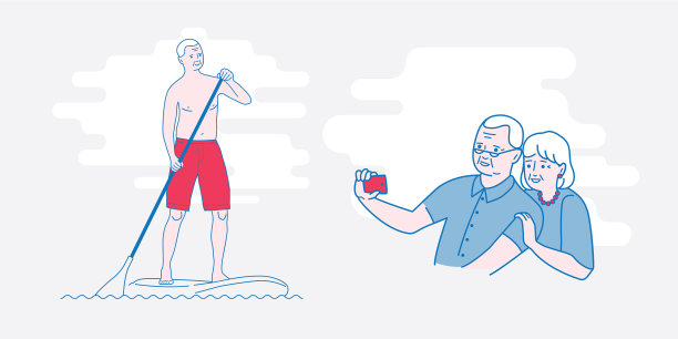 老人站起来划桨图片下载